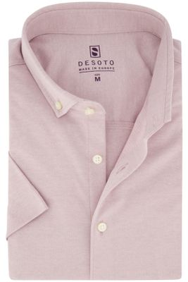 Desoto Desoto overhemd korte mouw slim fit roze effen katoen knitted