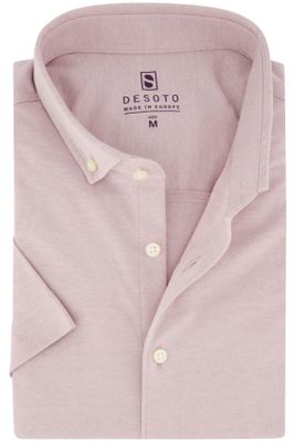 Desoto Desoto overhemd korte mouw slim fit roze effen katoen