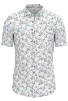 Desoto Overhemd korte mouw grijs geprint Desoto katoen slim fit