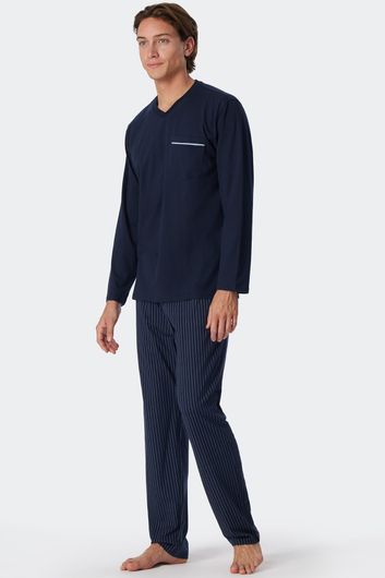 Schiesser Comfort Fit pyjama donkerblauw gestreept lang