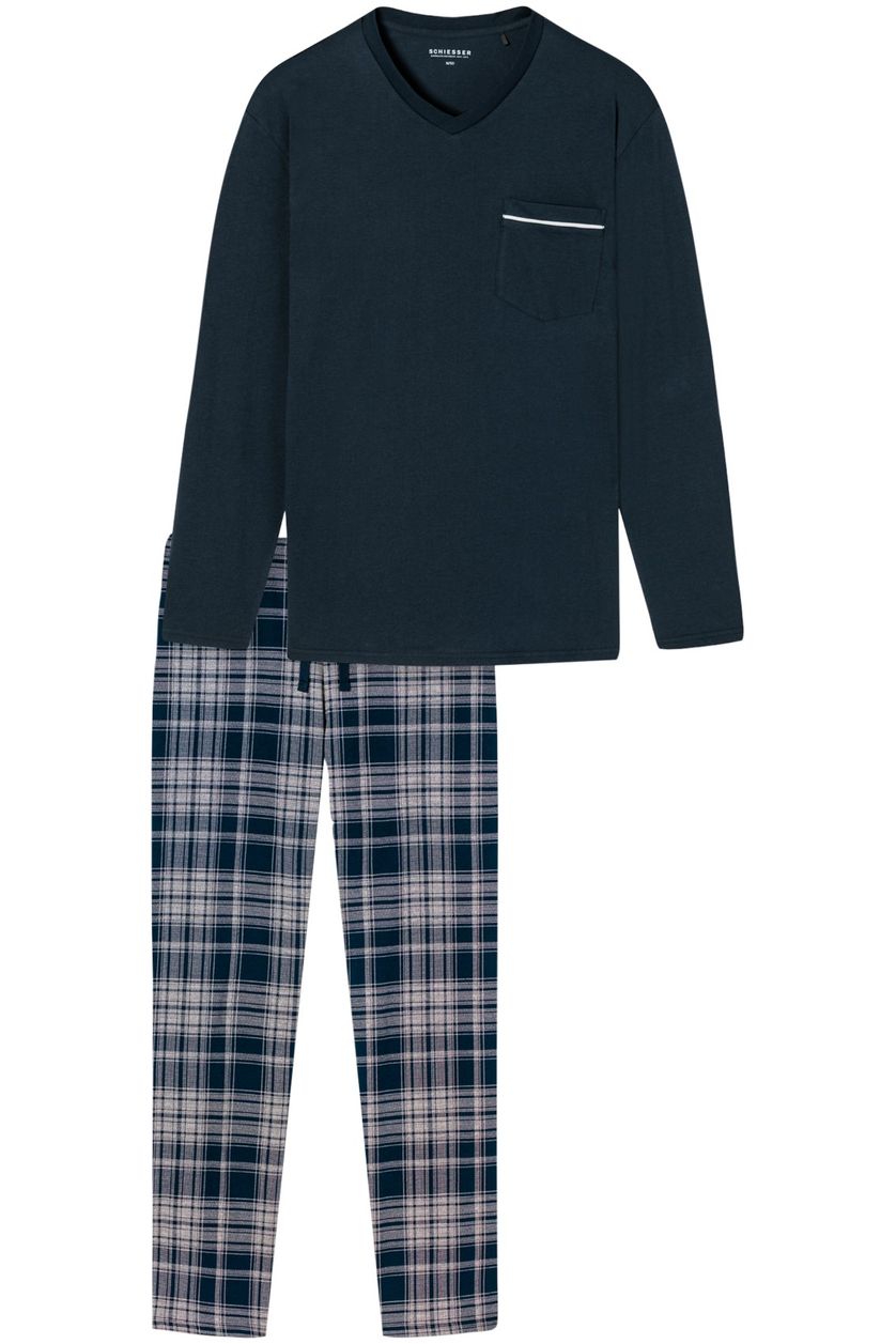 Schiesser pyjama donkerblauw geruit lang