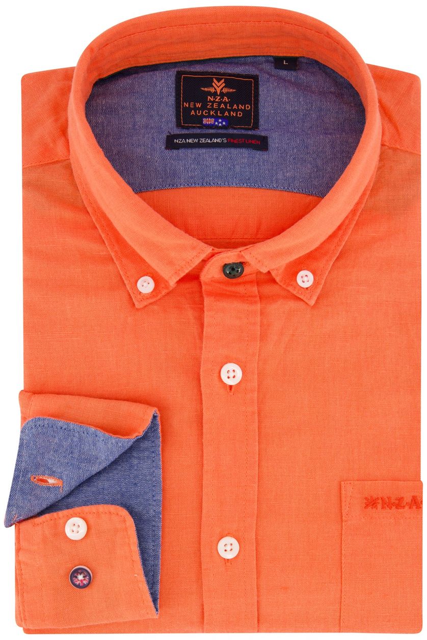 New Zealand casual overhemd normale fit oranje effen linnen lange mouw
