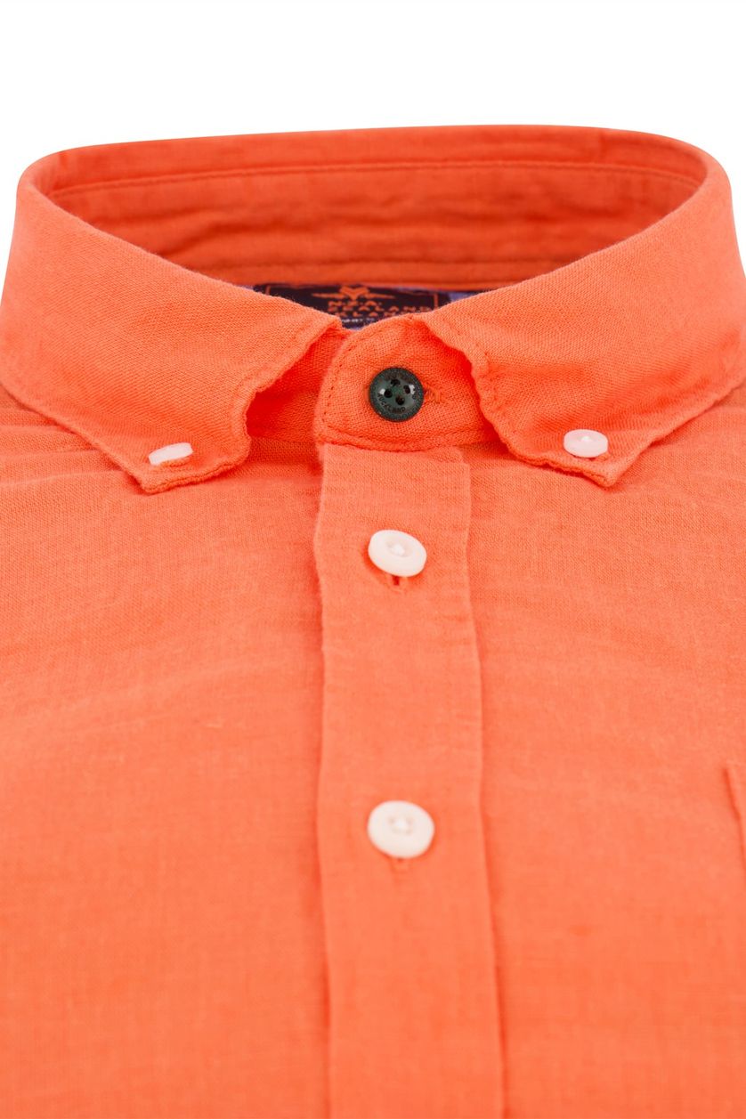 New Zealand casual overhemd normale fit oranje effen linnen lange mouw