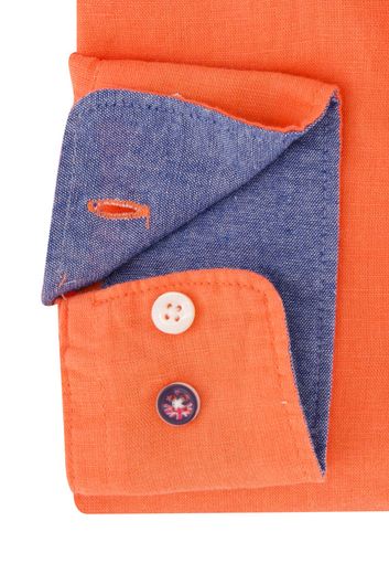 New Zealand casual overhemd normale fit oranje effen linnen en katoen