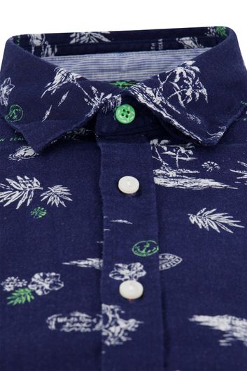 New Zealand casual overhemd normale fit donkerblauw geprint bloemen linnen
