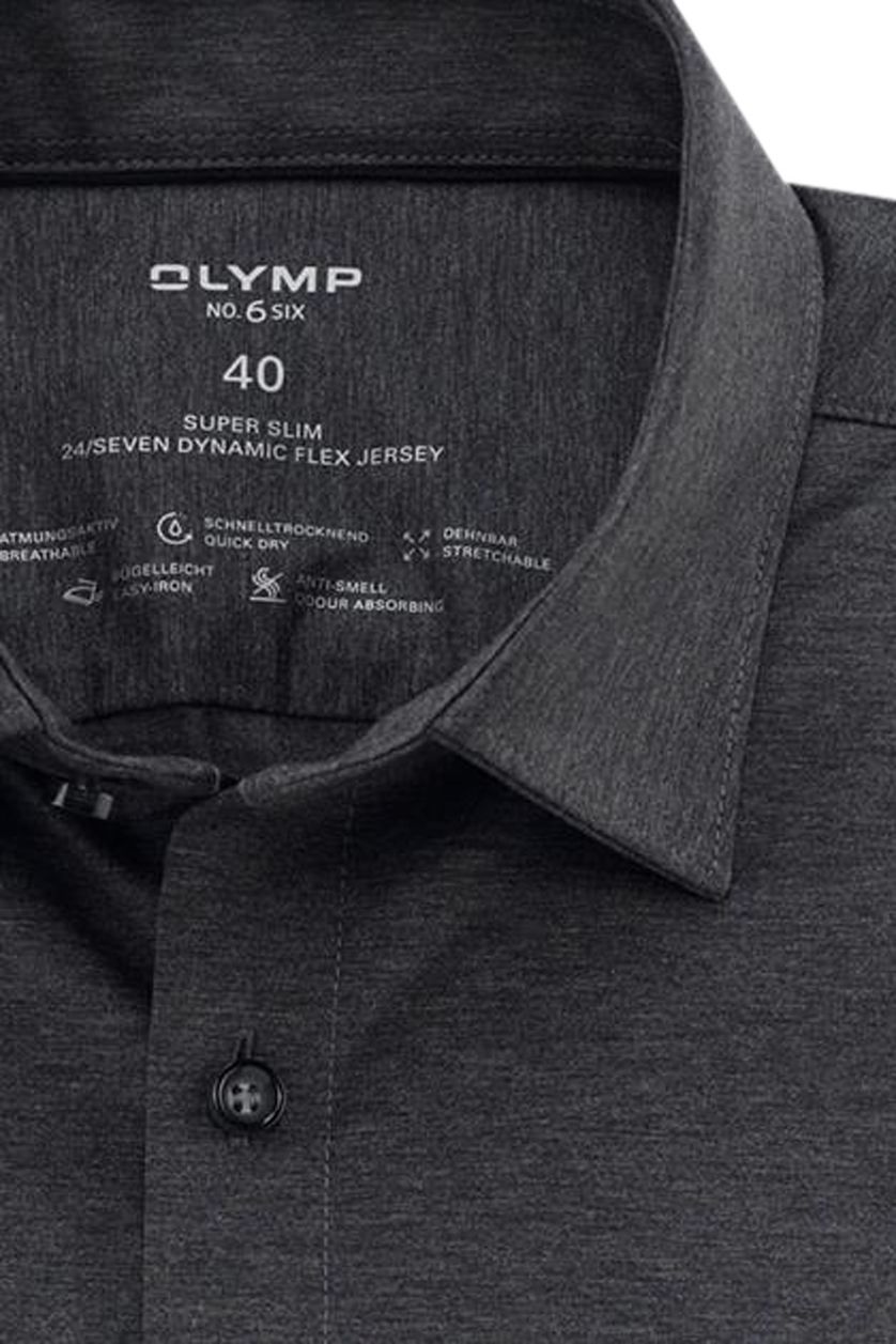 Olymp No. Six 24/Seven donkergrijs jersey katoenen overhemd
