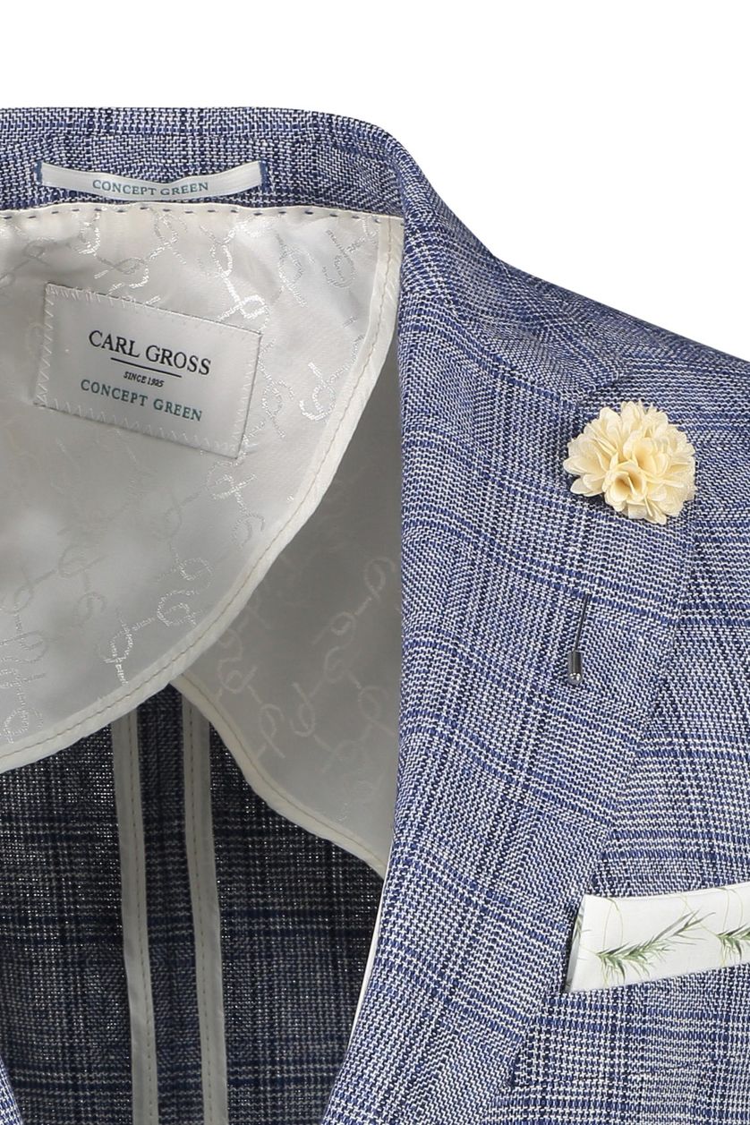 Carl Gross colbert blauw perfect match geruit linnen normale fit 