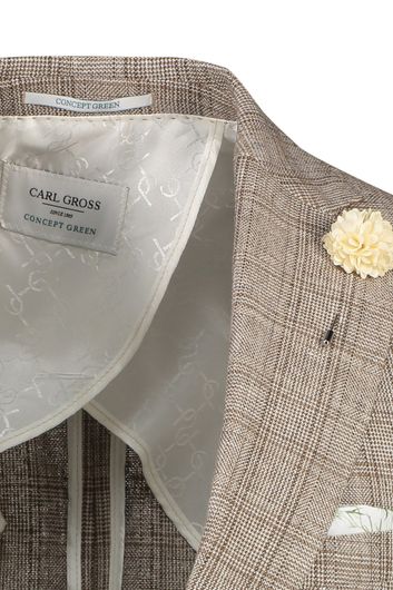 Carl Gross colbert perfect match bruin geruit linnen normale fit borstzak