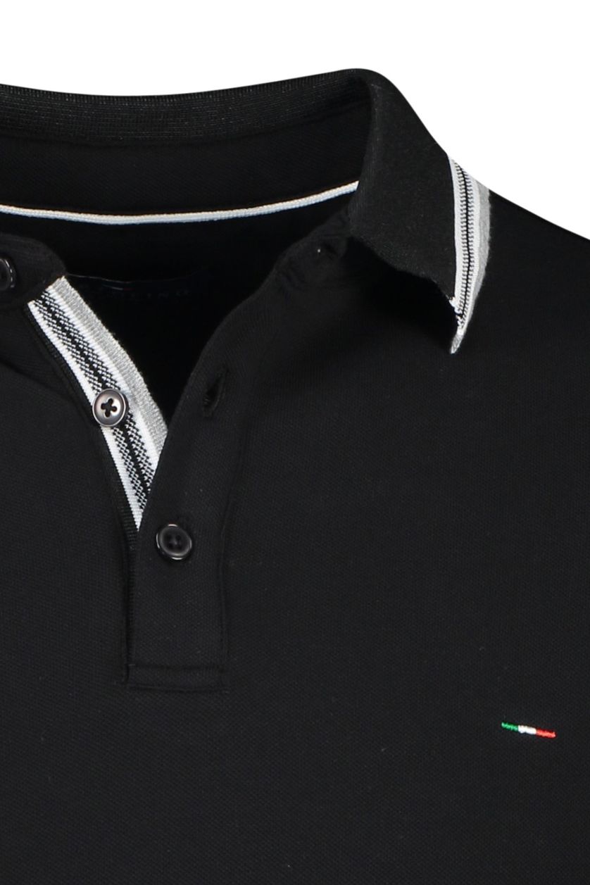 Portofino Imola polo normale fit zwart effen wit grijze details katoen