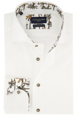 Cavallaro Cavallaro casual overhemd mouwlengte 7 slim fit wit effen katoen
