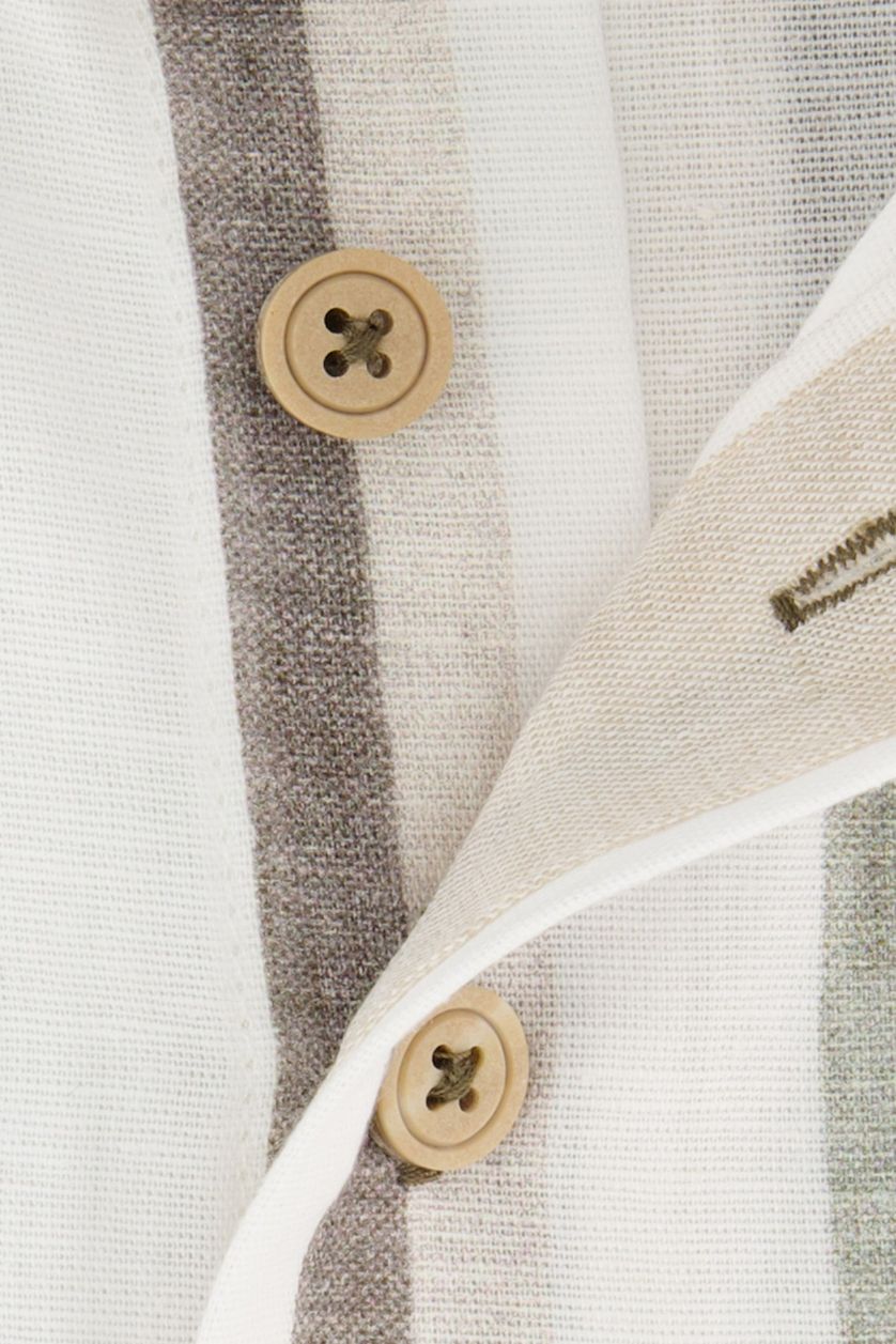 Portofino casual overhemd korte mouw wijde fit beige gestreept 100% linnen