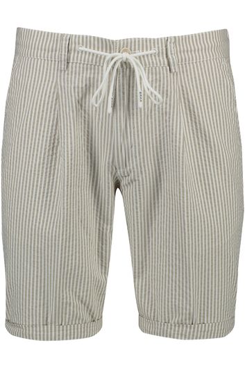 Brax korte broek beige/grijs wit gestreept elastische band katoen