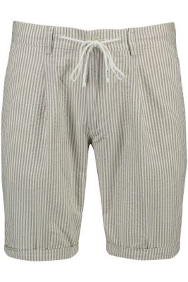Brax Brax korte broek beige/grijs wit gestreept elastische band katoen