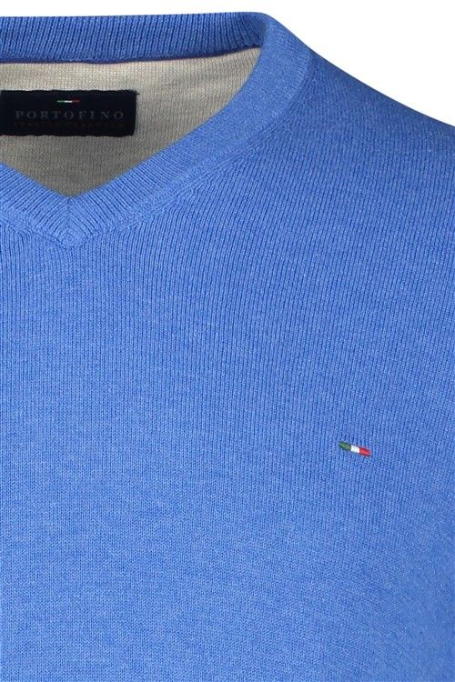 Portofino trui v-hals blauw effen katoen 100% met logo