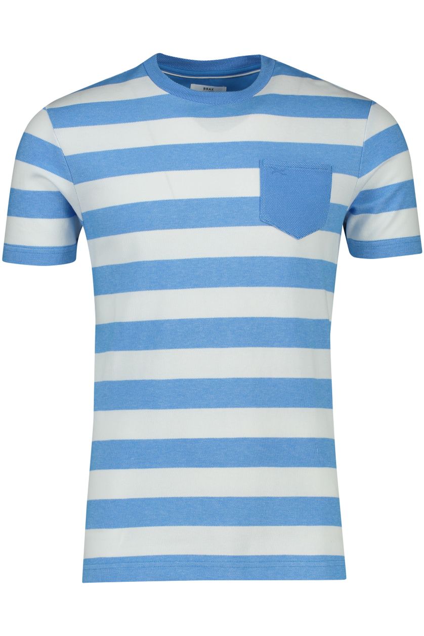 Brax t-shirt blauw met witte strepen normale fit katoen