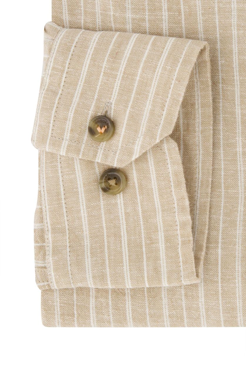 Vanguard casual overhemd normale fit beige gestreept katoen en linnen