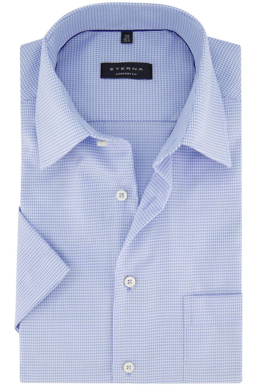 Eterna overhemd korte mouw strijkvrij comfort fit blauw