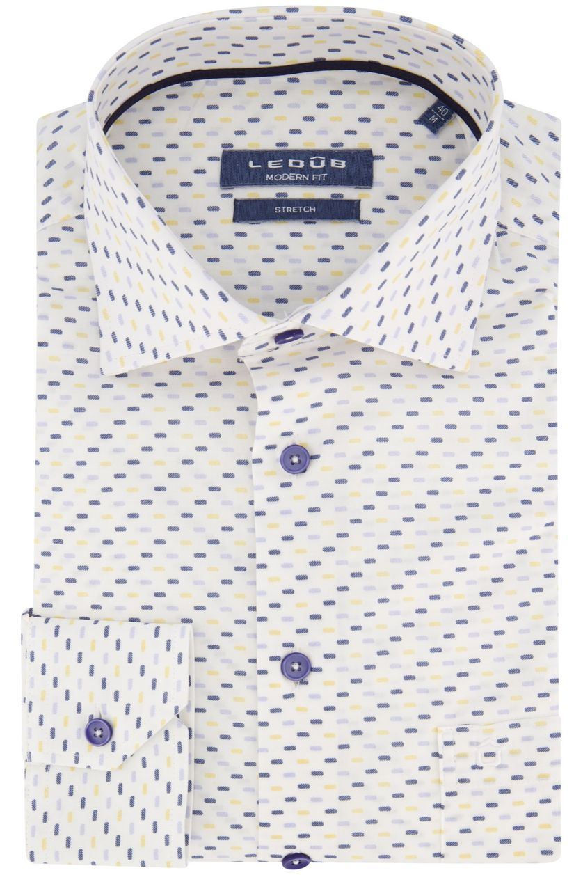 Blauw met motief Ledub overhemd mouwlengte 7 normale fit katoen