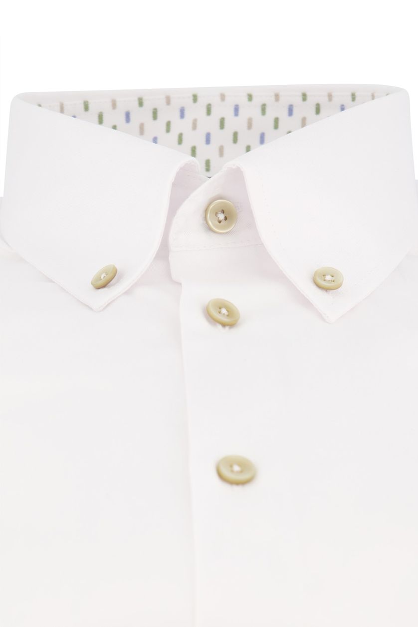 Modern Fit Ledub overhemd mouwlengte 7 wit effen katoen