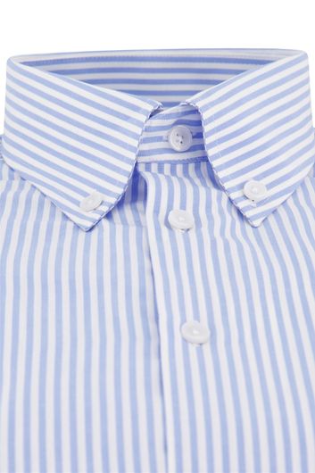 Ledub overhemd mouwlengte 7 Modern Fit normale fit lichtblauw gestreept katoen met borstzak