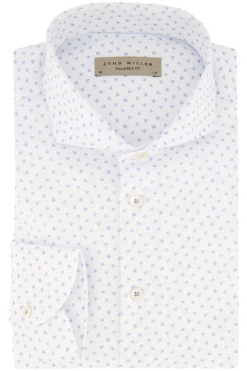 John Miller overhemd mouwlengte 7 Tailored Fit normale fit wit met blauw geprint katoen