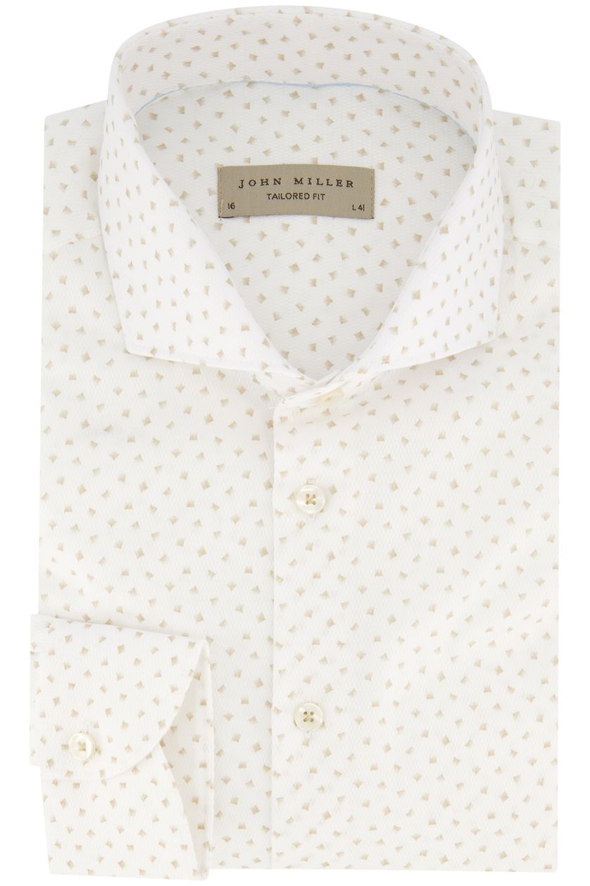 John Miller overhemd mouwlengte 7 John Miller Tailored Fit normale fit wit geprint katoen