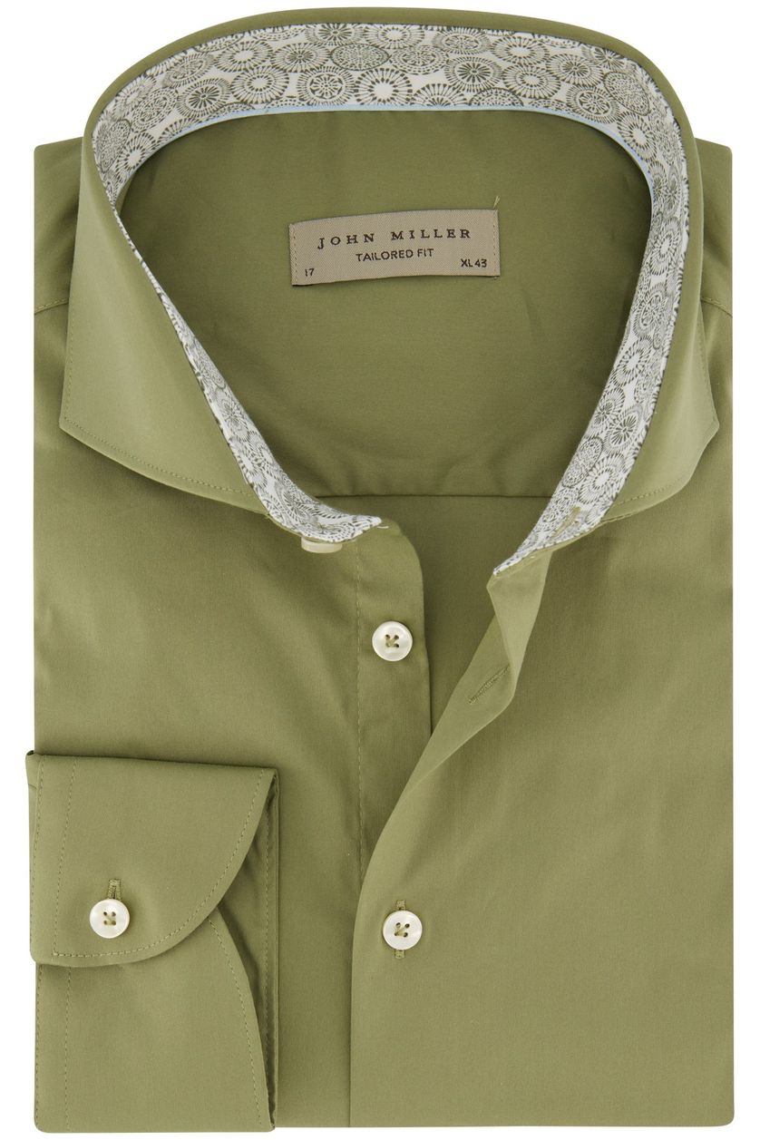 John Miller casual overhemd mouwlengte 7 Tailored Fit normale fit groen effen katoen