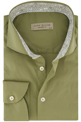 John Miller John Miller overhemd mouwlengte 7 John Miller Tailored Fit normale fit groen effen katoen