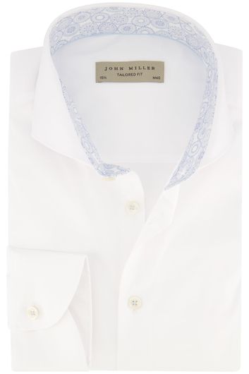 John Miller zakelijk overhemd mouwlengte 7 Tailored Fit normale fit wit effen katoen