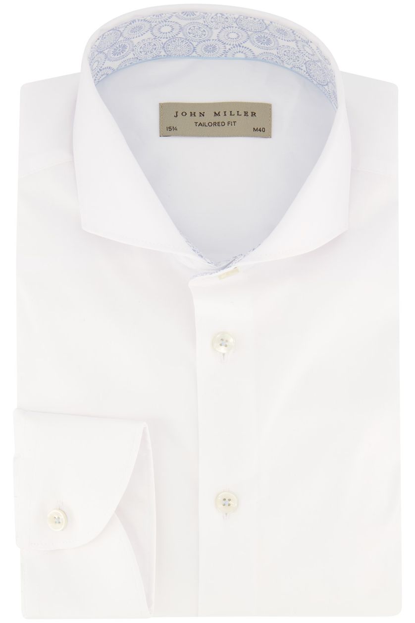 John Miller overhemd mouwlengte 7 Tailored Fit normale fit wit effen biologisch katoen