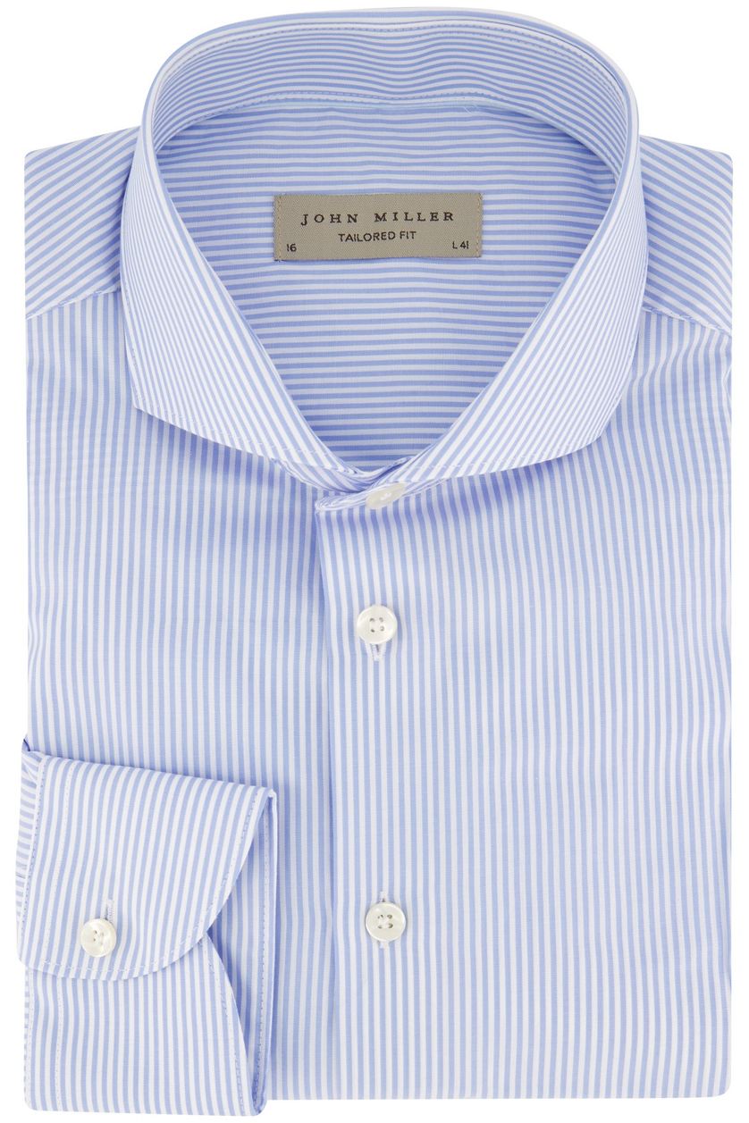 John Miller overhemd mouwlengte 7 Tailored Fit normale fit lichtblauw gestreept 10% katoen