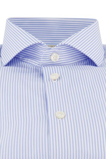 John Miller overhemd mouwlengte 7 Tailored Fit normale fit lichtblauw wit gestreept katoen
