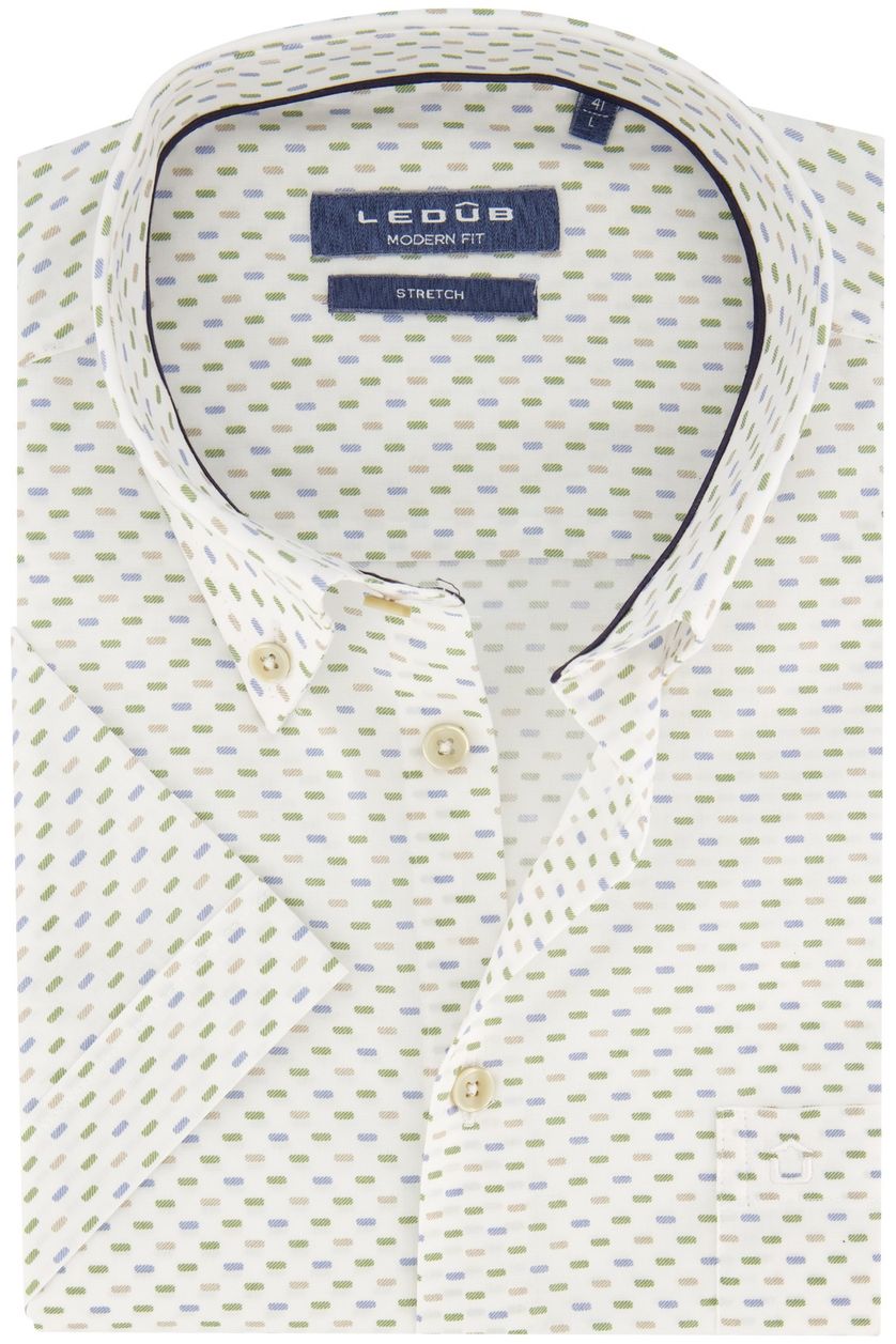 Ledub overhemd korte mouw Ledûb Modern Fit New wit geprint katoen met borstzak