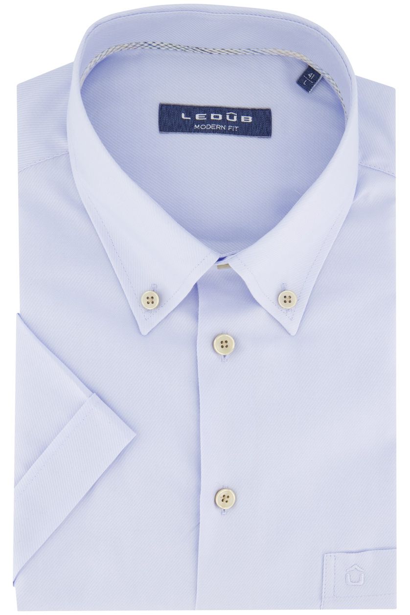 Ledub overhemd korte mouw Ledûb Modern Fit New normale fit lichtblauw effen katoen-stretch