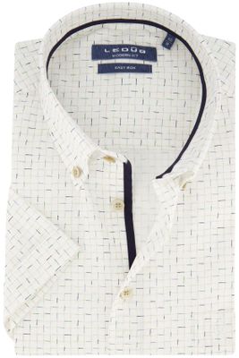 Ledub Ledub overhemd korte mouw Modern Fit normale fit wit geprint katoen 100%