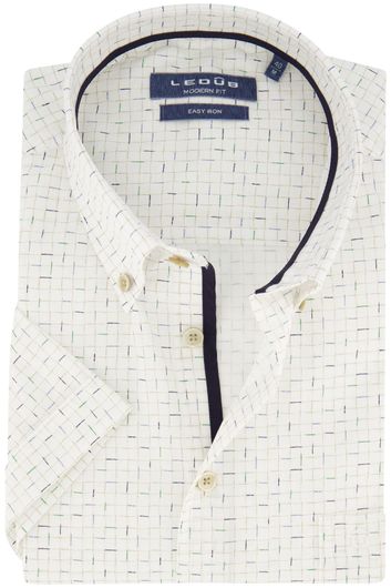 Ledub overhemd korte mouw Modern Fit normale fit wit geruite print katoen