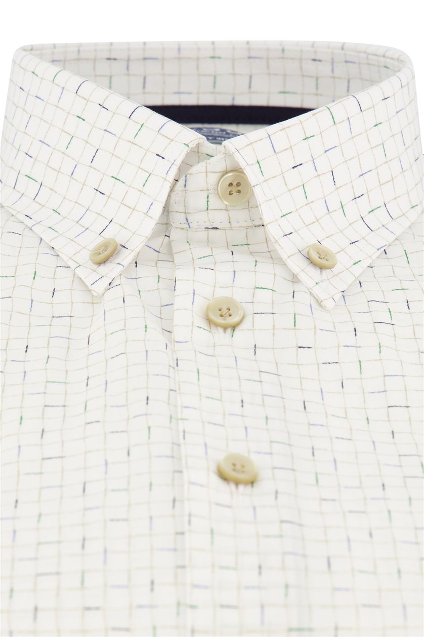 Ledub overhemd korte mouw Modern Fit normale fit wit geprint katoen 100%