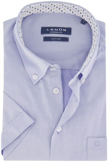 Ledub overhemd korte mouw Modern Fit button down boord lichtblauw effen katoen