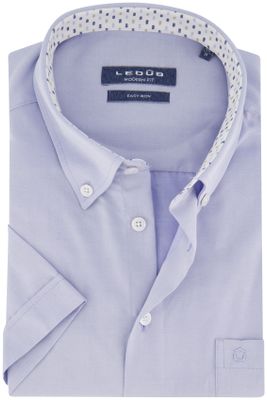 Ledub Ledub overhemd korte mouw Modern Fit button down boord lichtblauw effen katoen