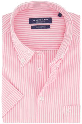 Ledub Ledub overhemd korte mouw Modern Fit normale fit roze wit gestreept katoen