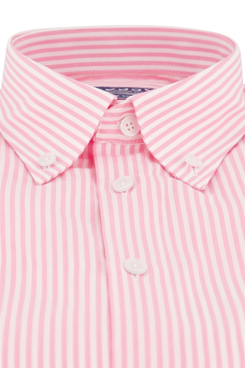 Ledub overhemd korte mouw Modern Fit normale fit roze gestreept katoen-stretch