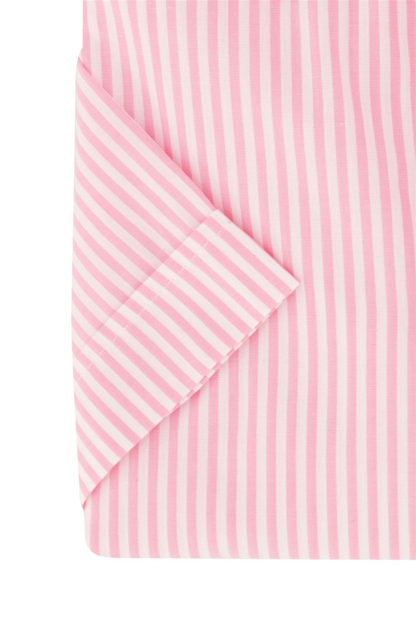 Ledub overhemd korte mouw Modern Fit normale fit roze gestreept katoen-stretch