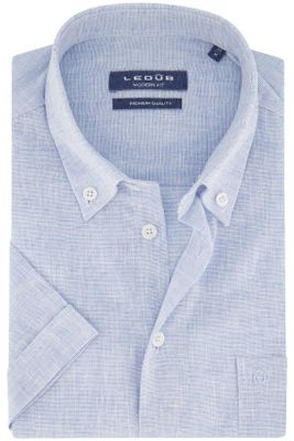 Ledub Ledub casual overhemd korte mouw Modern Fit normale fit lichtblauw effen katoen-linnen