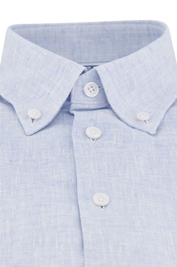 Ledub casual overhemd korte mouw Modern Fit normale fit lichtblauw effen katoen-linnen