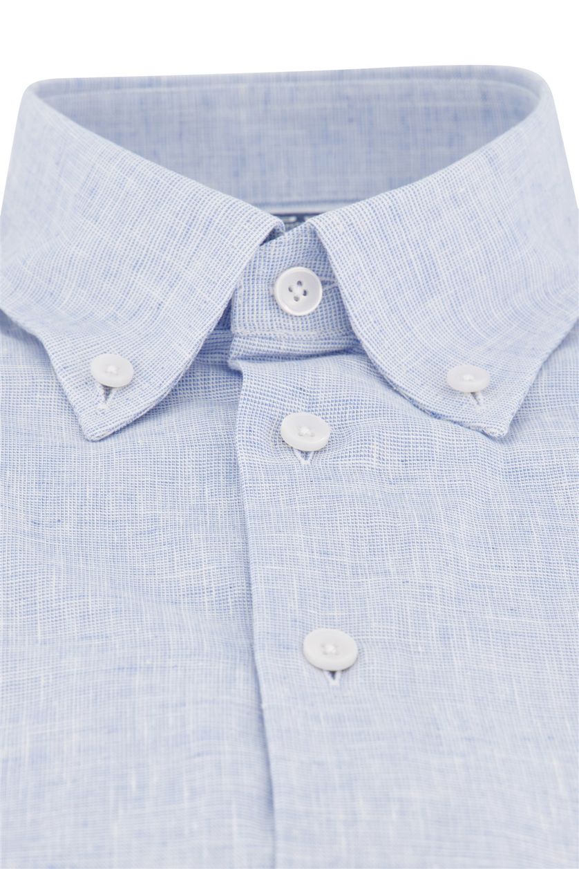 Ledub overhemd korte mouw Modern Fit normale fit lichtblauw effen katoen button down boord