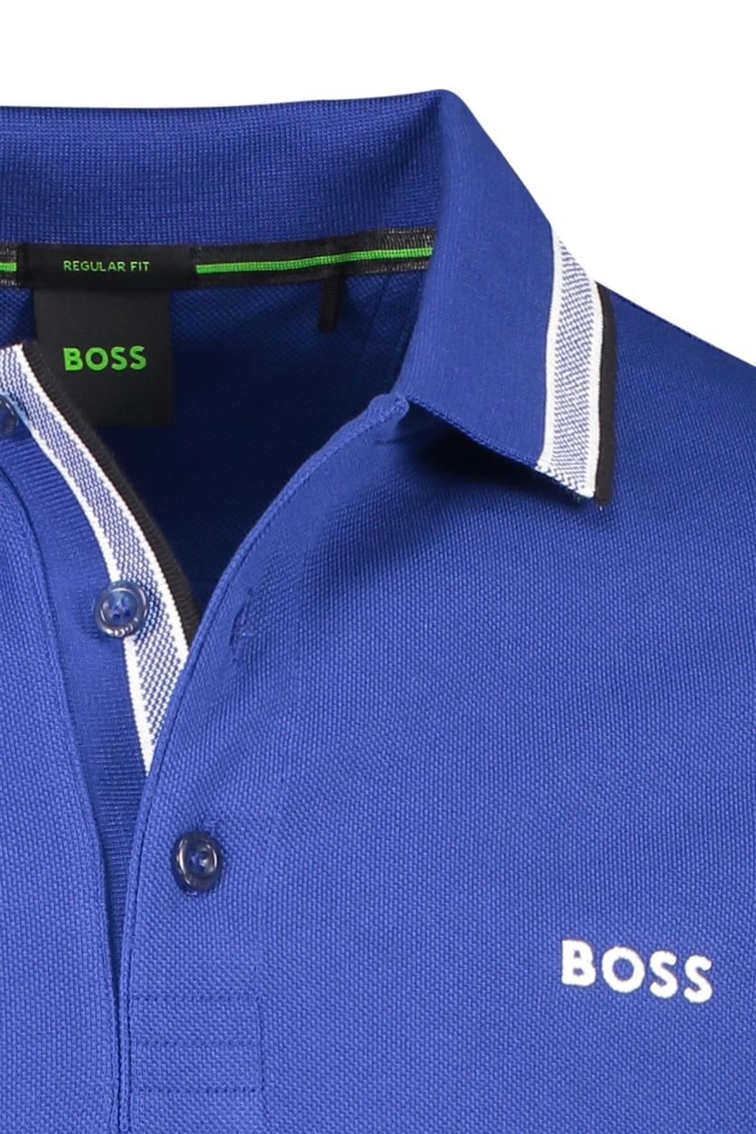Hugo Boss Green polo normale fit blauw effen 100% katoen Paddy