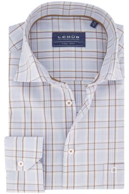 Ledub Ledub business overhemd normale fit lichtblauw met ruit 100% katoen