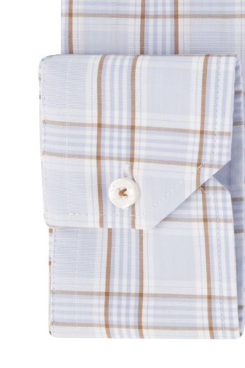 Ledub business overhemd normale fit lichtblauw met ruit 100% katoen