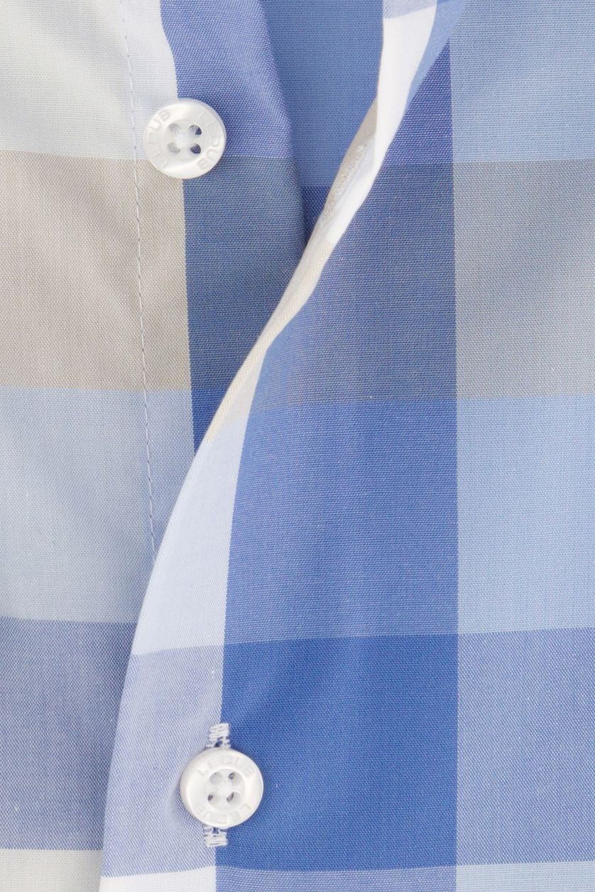 Overhemd Ledub overhemd normale fit blauw geruit katoen borstzak