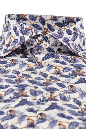 Ledub overhemd mouwlengte 7 Ledûb Modern Fit New normale fit blauw geprint katoen wide spread boord